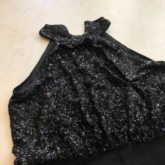 Express Black Sequin Halter Neck Tie Waist Jumpsuit Size L - Picture 6 of 16